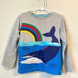 Mini Boden Gray and Blue Whale Long Sleeve Tee